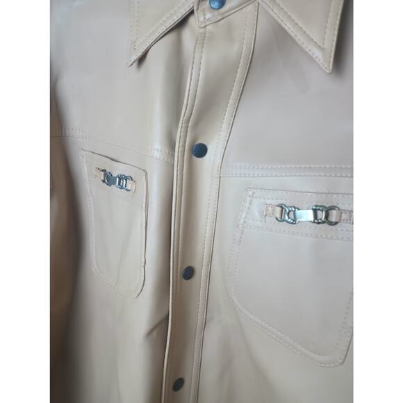 Vintage 70s Caribu by Briarcliff Fuax Leather Vinyl Jacket Tan Men Large *flaw* - Picture 2 of 6